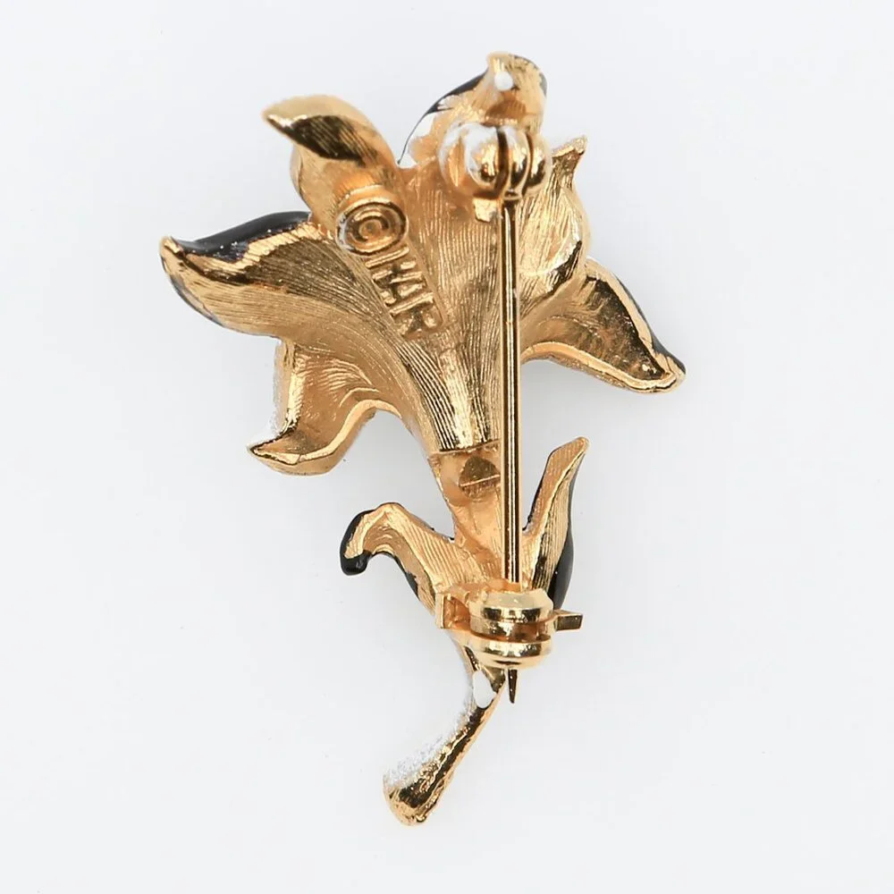 Vintage‎ HAR (Hargo Creations) Black and White Enamel Lily Flower Brooch 1960s